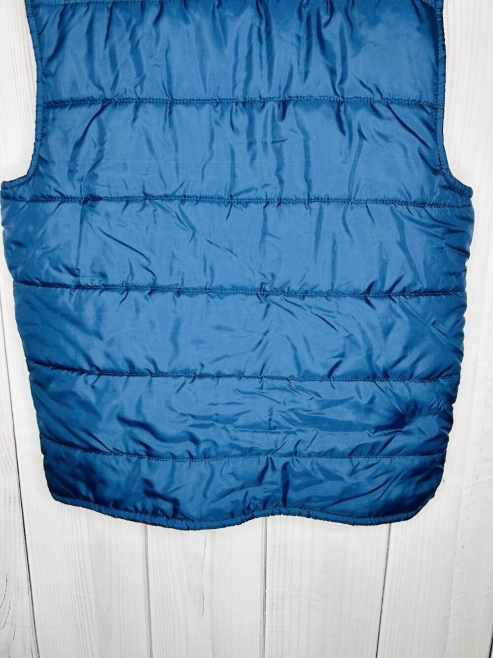 Studio 33 Puffer Vest Sz L Navy Blue Red Snap Up Sleeveless Vintage MINT - Picture 9 of 9